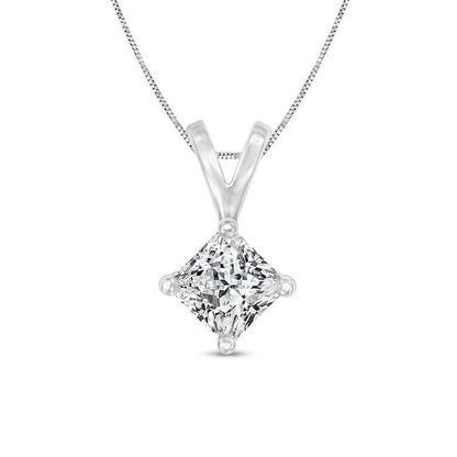 0.75 CT. Certified Princess-Cut Natural Clarity Enhanced Solitaire Pendant in 14K White Gold (I/SI2)