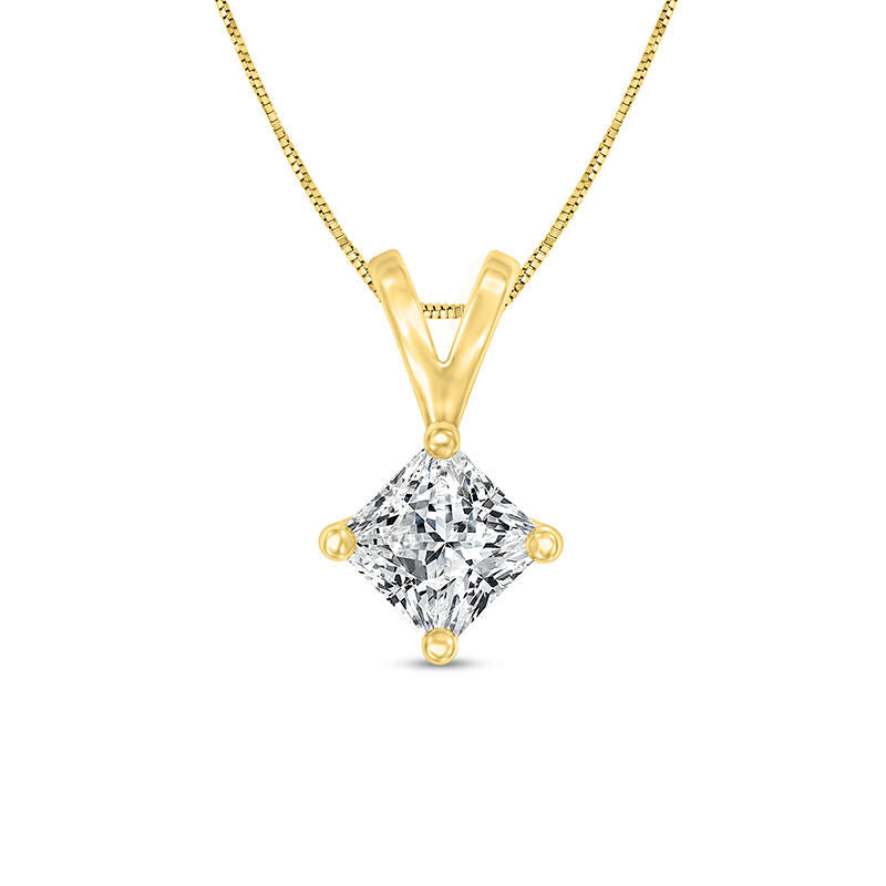 0.25 CT. Certified Princess-Cut Natural Clarity Enhanced Solitaire Pendant in 14K Gold (I/VS2)