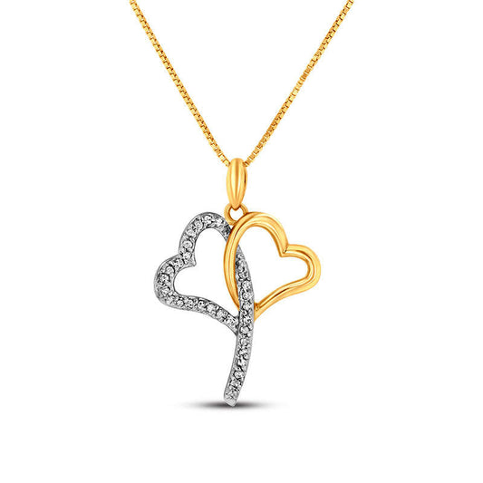 0.07 CT. T.W. Natural Diamond Double Heart Outline Pendant in 14K Two-Toned Gold