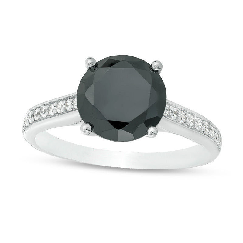 3.38 CT. T.W. Enhanced Black and White Natural Diamond Engagement Ring in Solid 14K White Gold - Size 7