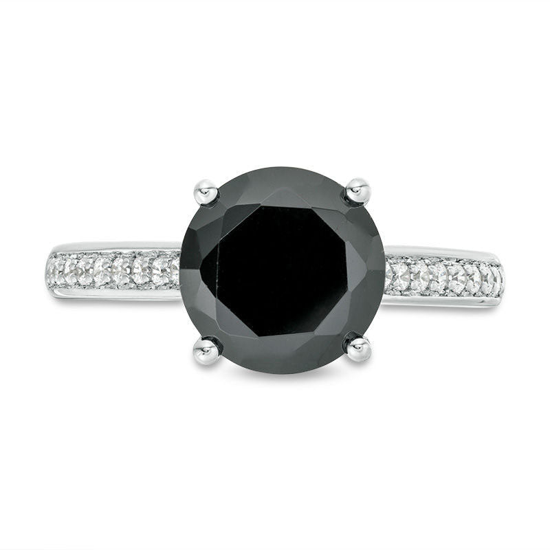 3.38 CT. T.W. Enhanced Black and White Natural Diamond Engagement Ring in Solid 14K White Gold - Size 7