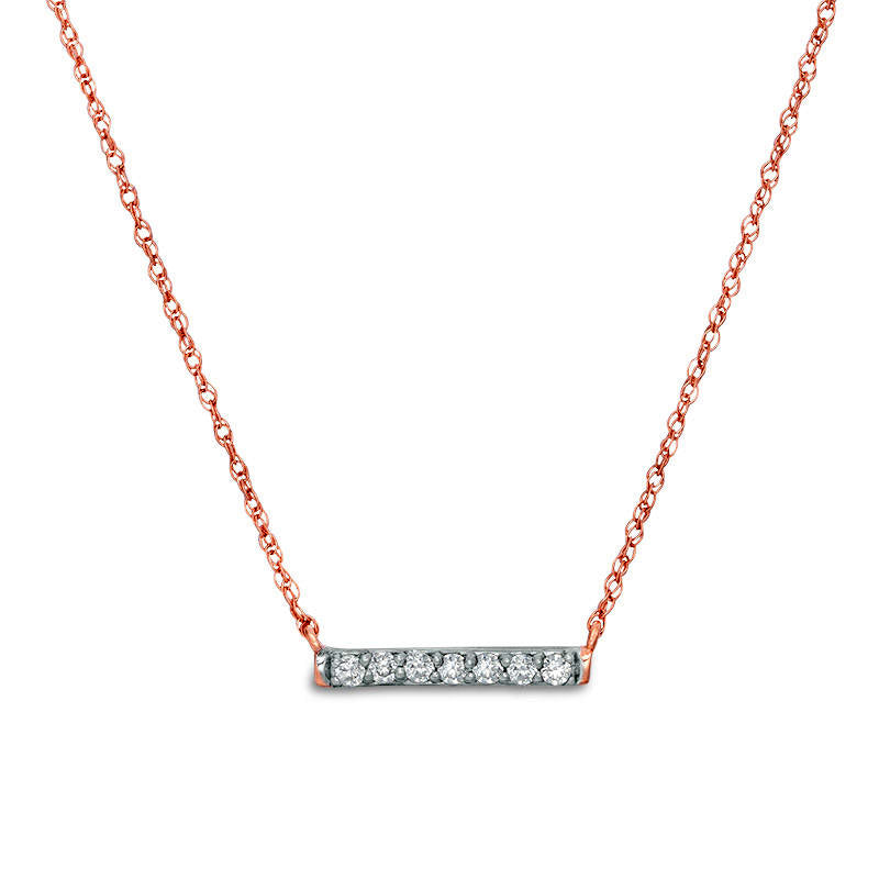 0.07 CT. T.W. Natural Diamond Bar Necklace in 10K Rose Gold - 17.5"