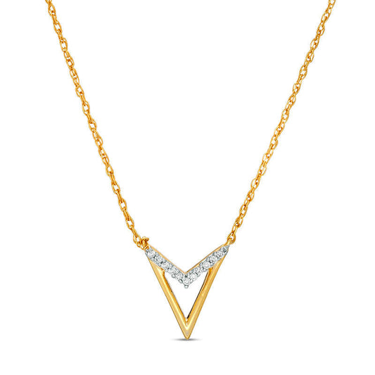 0.05 CT. T.W. Natural Diamond V" Chevron Necklace in 10K Yellow Gold - 17.5""