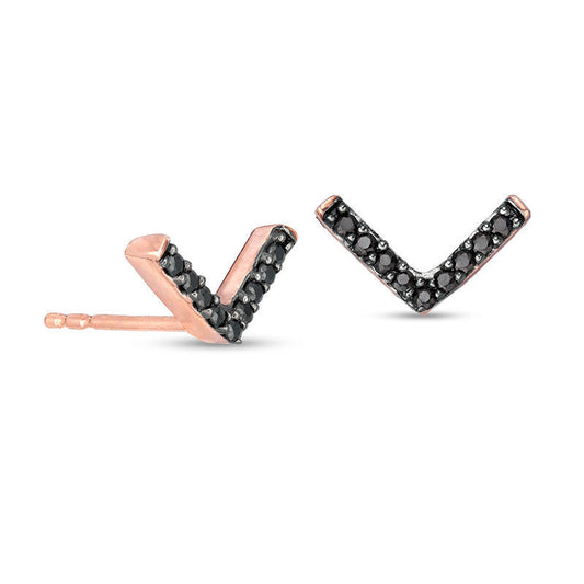 0.1 CT. T.W. Enhanced Black Diamond Chevron Stud Earrings in 10K Rose Gold