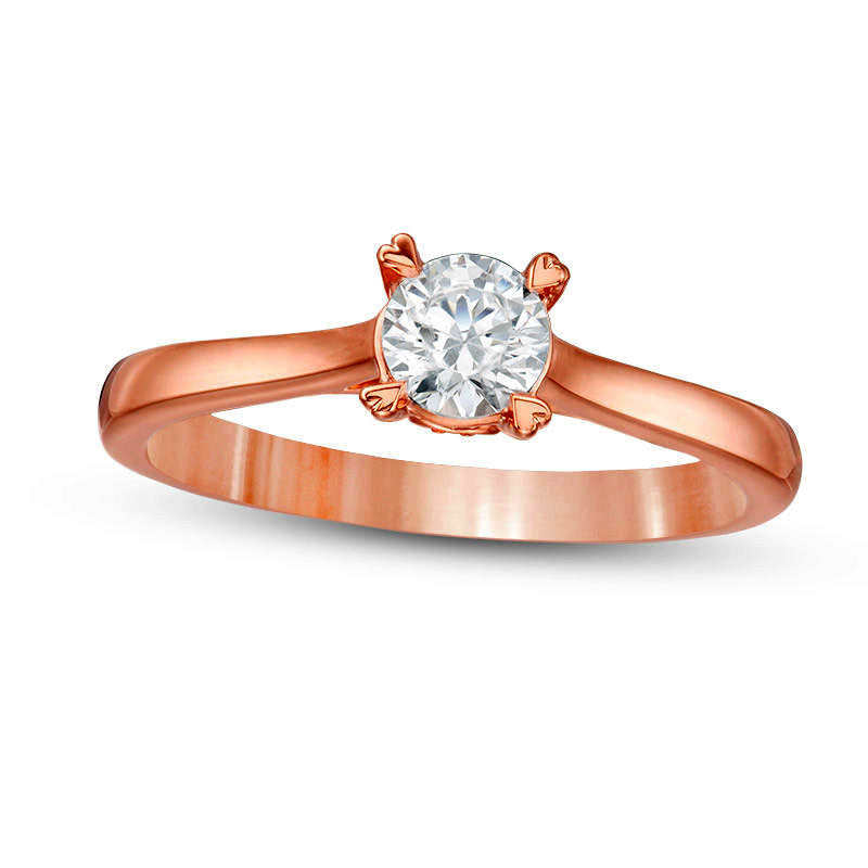 0.50 CT. T.W. Natural Clarity Enhanced Diamond Solitaire with Heart Prongs Engagement Ring in Solid 14K Rose Gold