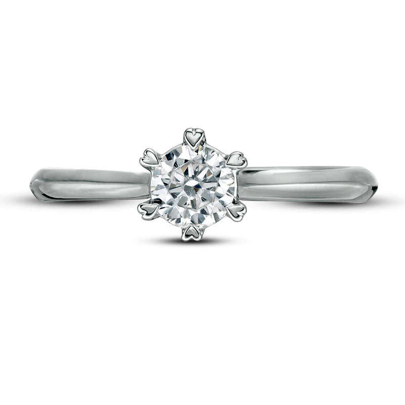 0.50 CT. T.W. Natural Clarity Enhanced Diamond Solitaire with Heart Prongs Engagement Ring in Solid 14K White Gold