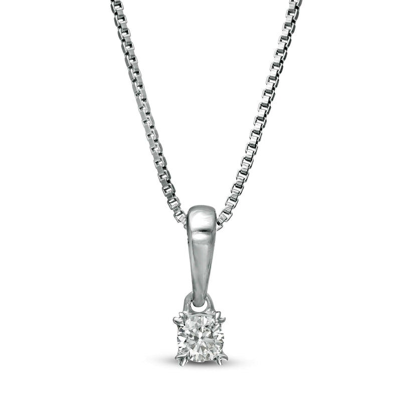 0.1 CT. T.W. Natural Clarity Enhanced Solitaire with Heart Prongs Pendant in 10K White Gold