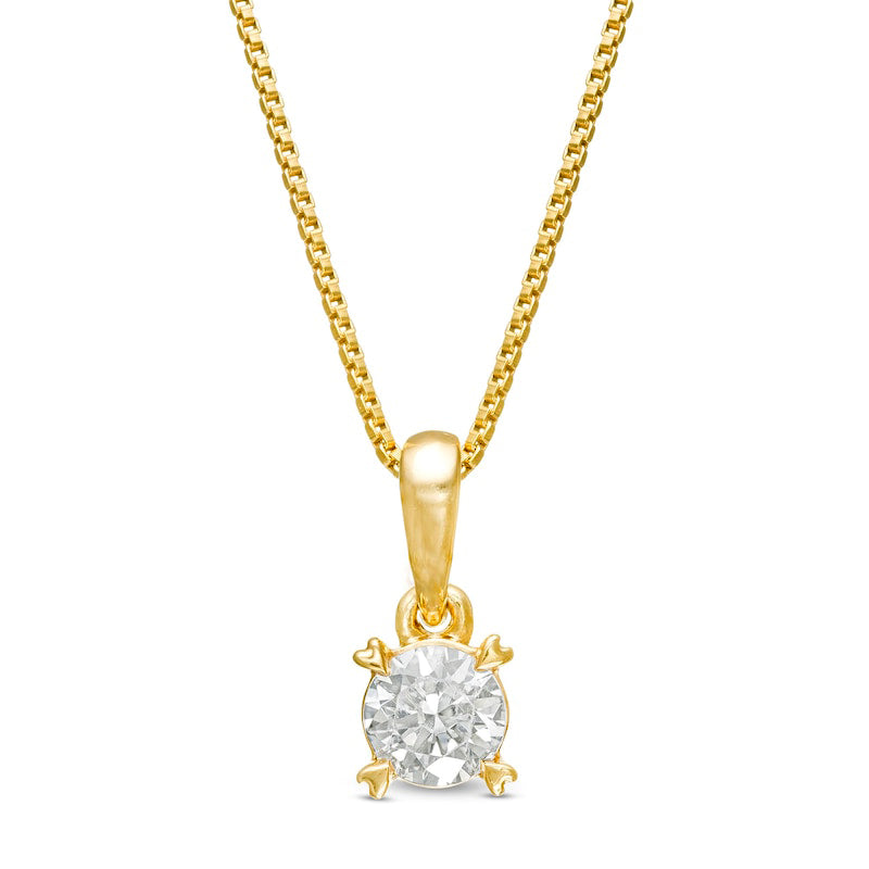 0.38 CT. T.W. Natural Clarity Enhanced Solitaire with Heart Prongs Pendant in 10K Yellow Gold