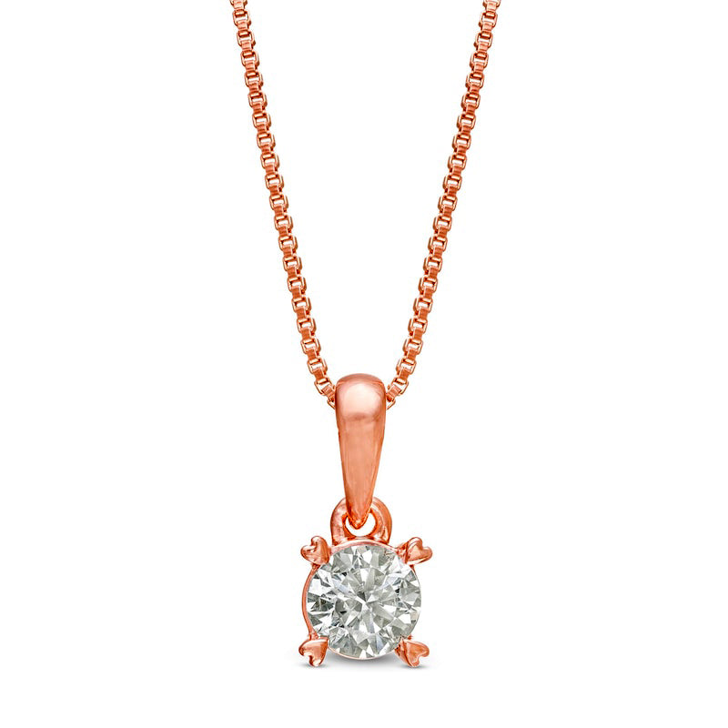 0.38 CT. T.W. Natural Clarity Enhanced Solitaire with Heart Prongs Pendant in 10K Rose Gold