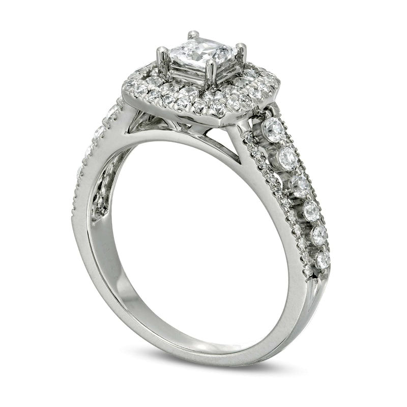 1.25 CT. T.W. Princess-Cut Natural Diamond Cushion Frame Engagement Ring in Solid 14K White Gold