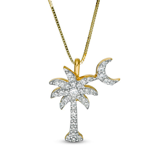 0.17 CT. T.W. Natural Diamond Palm Tree with Moon Pendant in 14K Gold
