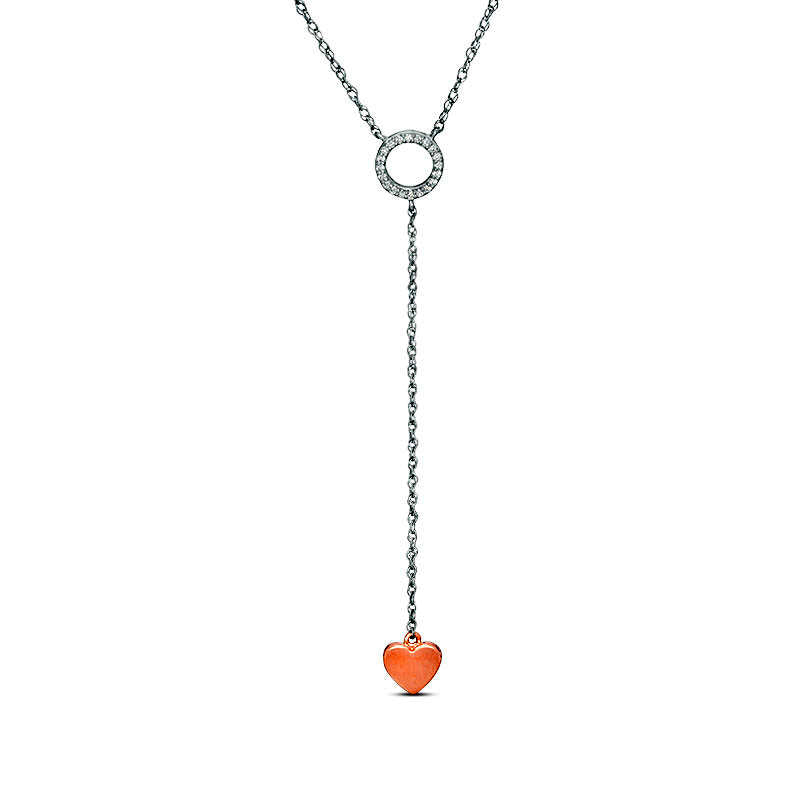 0.07 CT. T.W. Natural Diamond Circle Outline and Heart Y" Necklace in Sterling Silver and 10K Rose Gold - 20""