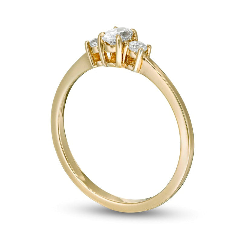 0.50 CT. T.W. Oval and Round Natural Diamond Three Stone Engagement Ring in Solid 14K Gold