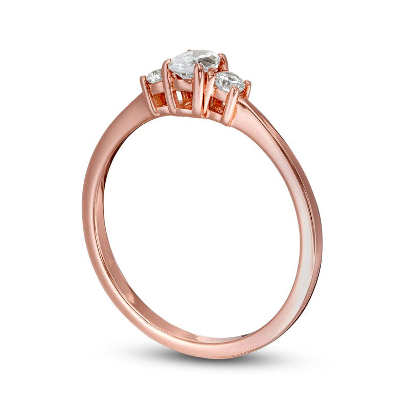 0.50 CT. T.W. Oval and Round Natural Diamond Three Stone Engagement Ring in Solid 14K Rose Gold