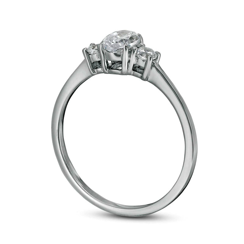 0.63 CT. T.W. Oval and Round Natural Diamond Three Stone Engagement Ring in Solid 14K White Gold