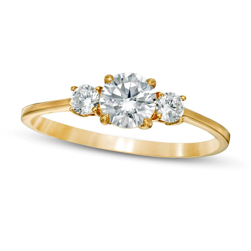 0.63 CT. T.W. Natural Diamond Three Stone Engagement Ring in Solid 14K Gold