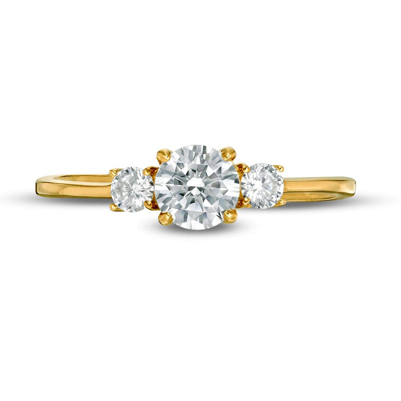 0.63 CT. T.W. Natural Diamond Three Stone Engagement Ring in Solid 14K Gold