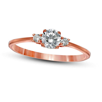0.50 CT. T.W. Natural Diamond Three Stone Engagement Ring in Solid 14K Rose Gold