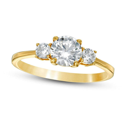1.0 CT. T.W. Natural Diamond Three Stone Engagement Ring in Solid 14K Gold