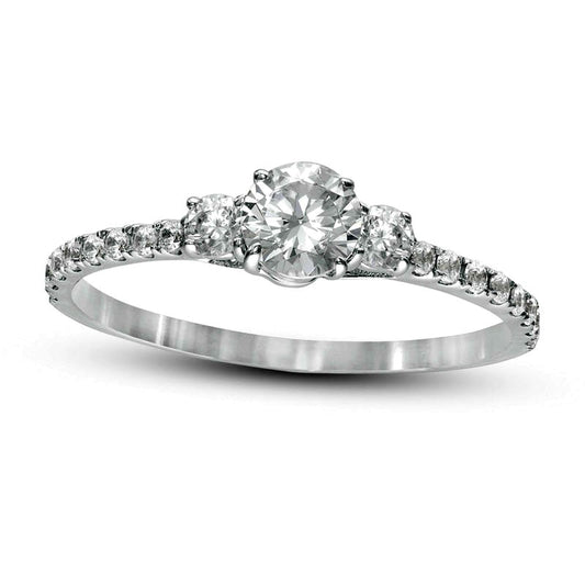 0.75 CT. T.W. Natural Diamond Three Stone Engagement Ring in Solid 14K White Gold