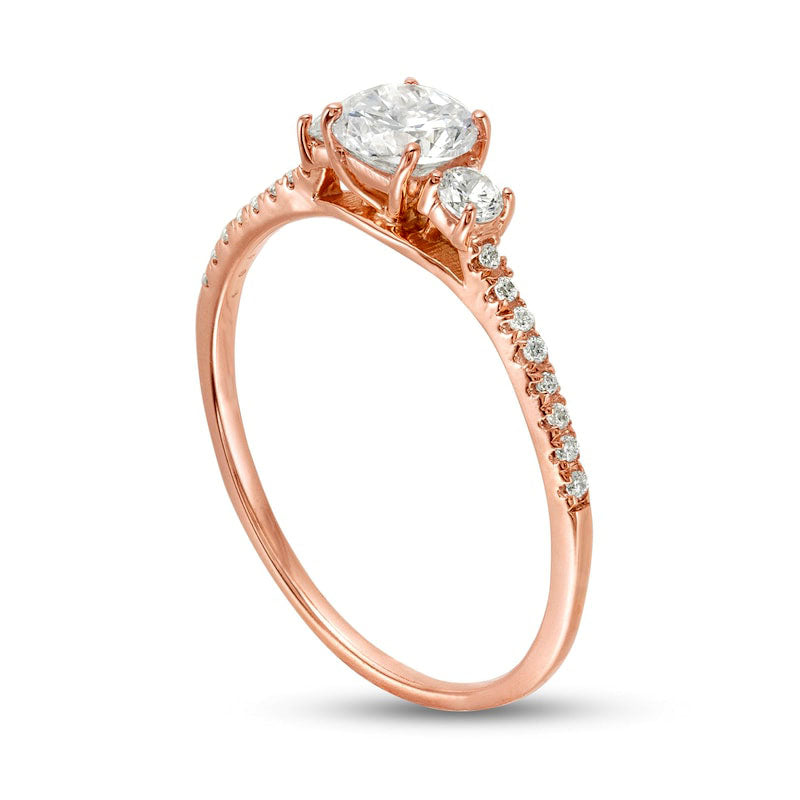 0.75 CT. T.W. Natural Diamond Three Stone Engagement Ring in Solid 14K Rose Gold