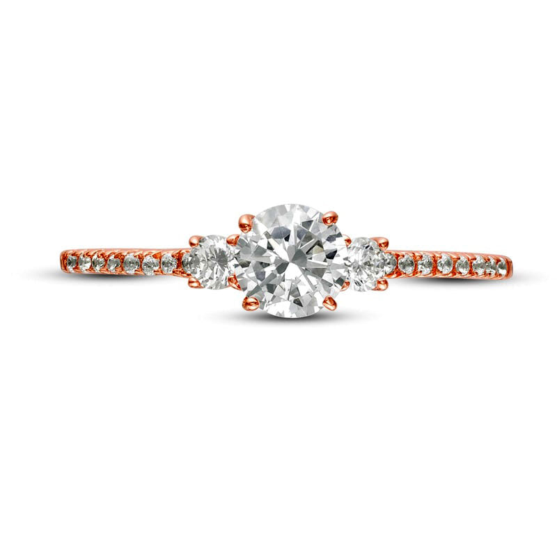 0.75 CT. T.W. Natural Diamond Three Stone Engagement Ring in Solid 14K Rose Gold