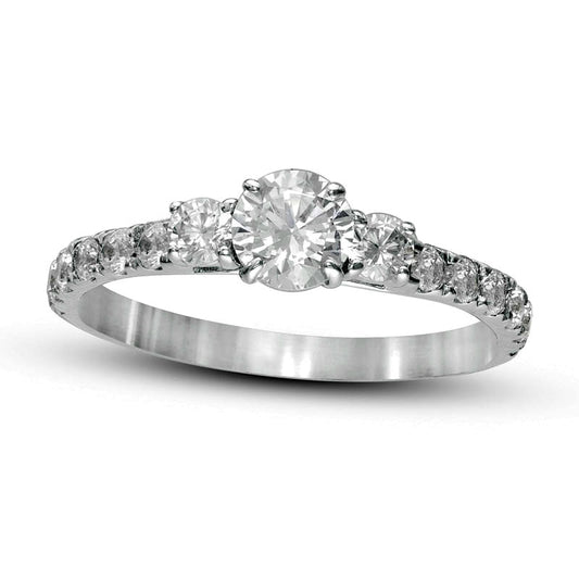 1.0 CT. T.W. Natural Diamond Three Stone Engagement Ring in Solid 14K White Gold