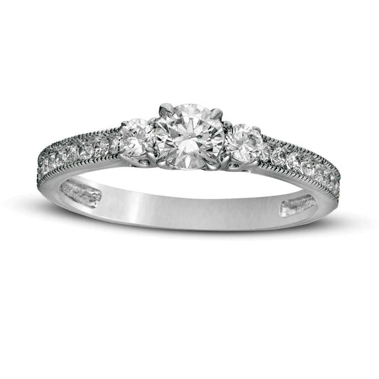 0.75 CT. T.W. Natural Diamond Three Stone Engagement Ring in Solid 14K White Gold