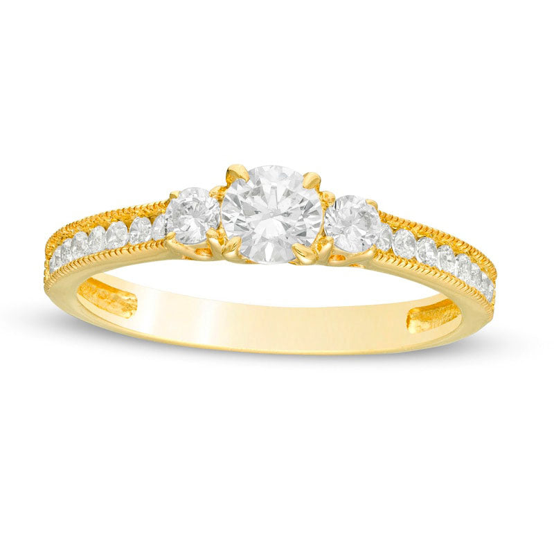 0.75 CT. T.W. Natural Diamond Three Stone Engagement Ring in Solid 14K Gold