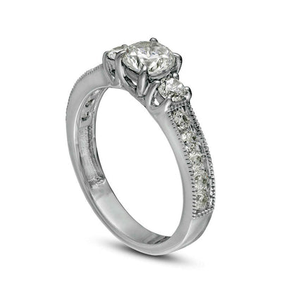 1.0 CT. T.W. Natural Diamond Three Stone Engagement Ring in Solid 14K White Gold