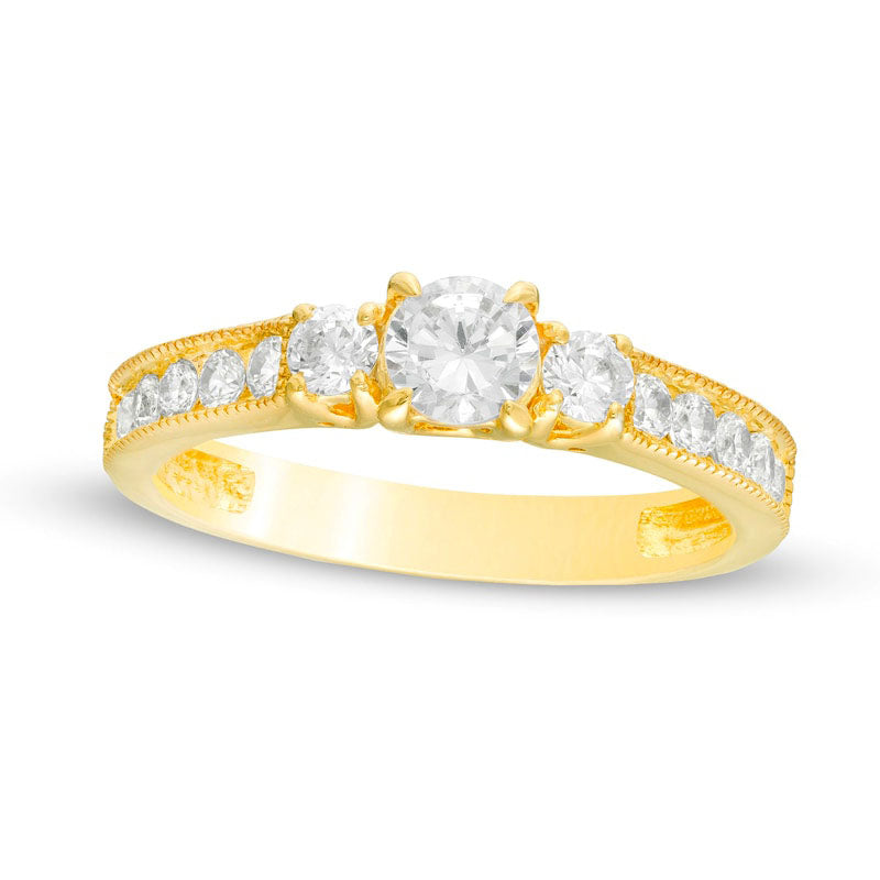 1.0 CT. T.W. Natural Diamond Three Stone Engagement Ring in Solid 14K Gold
