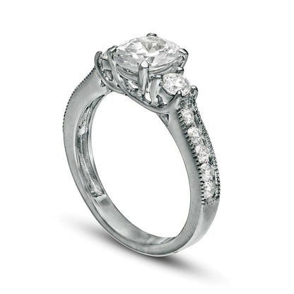 1.75 CT. T.W. Oval and Round Natural Diamond Three Stone Engagement Ring in Solid 14K White Gold