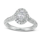 1.0 CT. T.W. Certified Oval Natural Diamond Double Frame Engagement Ring in Solid 14K White Gold (I/SI2)