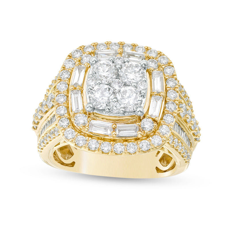 2.5 CT. T.W. Composite Natural Diamond Alternating Double Cushion Frame Engagement Ring in Solid 14K Gold