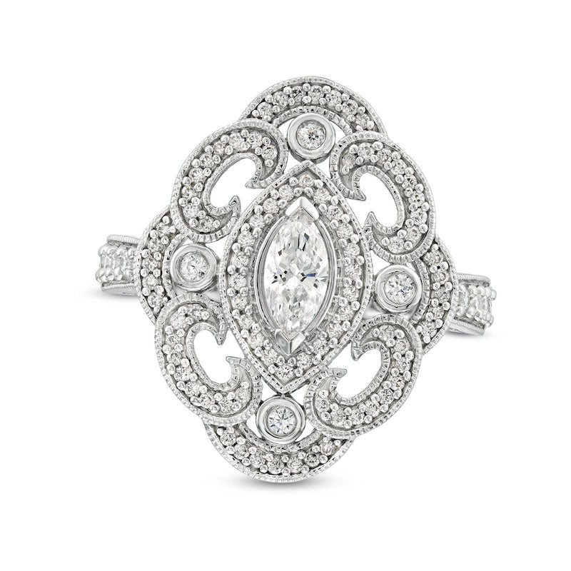 0.75 CT. T.W. Marquise Natural Diamond Frame Ornate Ring in Sterling Silver