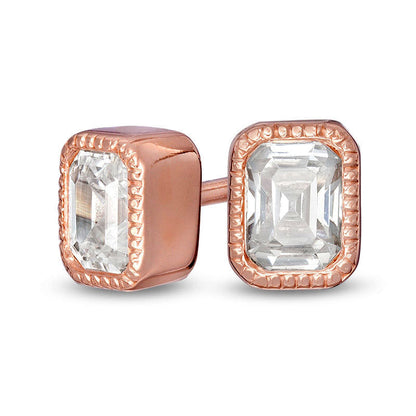 0.38 CT. T.W. Emerald-Cut Diamond Solitaire Vintage-Style Stud Earrings in 10K Rose Gold