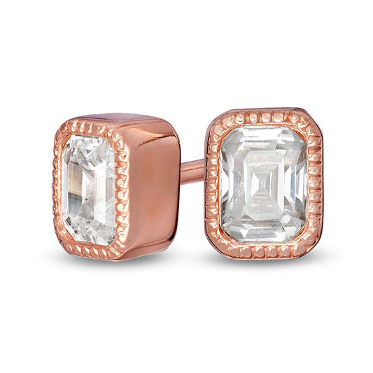 0.38 CT. T.W. Emerald-Cut Diamond Solitaire Vintage-Style Stud Earrings in 10K Rose Gold