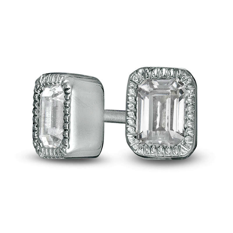 0.38 CT. T.W. Emerald-Cut Diamond Solitaire Vintage-Style Stud Earrings in 10K White Gold