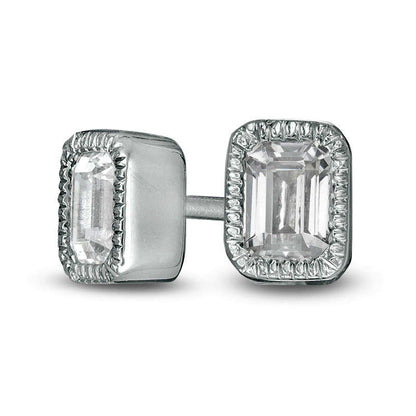 0.38 CT. T.W. Emerald-Cut Diamond Solitaire Vintage-Style Stud Earrings in 10K White Gold