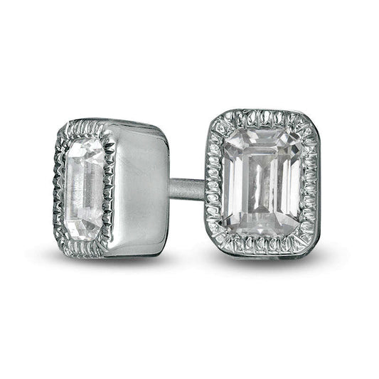 0.38 CT. T.W. Emerald-Cut Diamond Solitaire Vintage-Style Stud Earrings in 10K White Gold