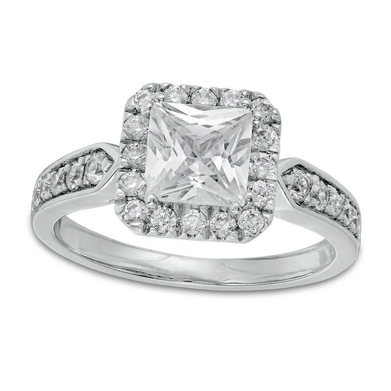 1.5 CT. T.W. Princess-Cut Natural Diamond Frame Engagement Ring in Solid 14K White Gold