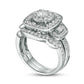 1.63 CT. T.W. Natural Diamond Three Stone Cushion Frame Bridal Engagement Ring Set in Solid 10K White Gold