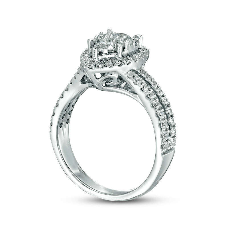 1.25 CT. T.W. Composite Natural Diamond Pear-Shaped Frame Split Shank Engagement Ring in Solid 14K White Gold