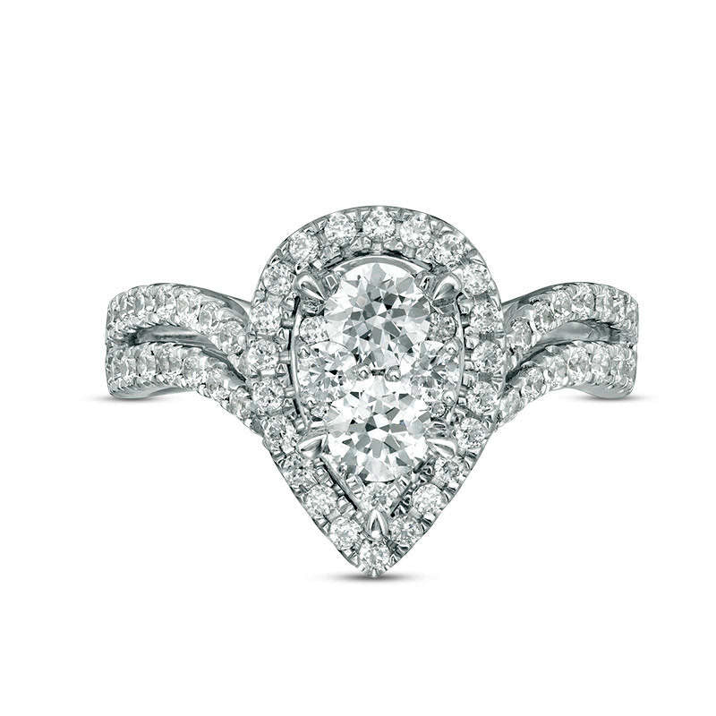 1.25 CT. T.W. Composite Natural Diamond Pear-Shaped Frame Split Shank Engagement Ring in Solid 14K White Gold