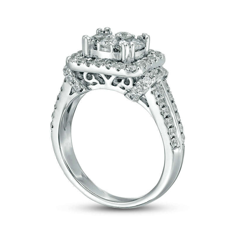 1.5 CT. T.W. Composite Natural Diamond Cushion Frame Multi-Row Collar Engagement Ring in Solid 14K White Gold