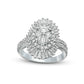 1.5 CT. T.W. Composite Natural Diamond Double Oval Frame Sunburst Engagement Ring in Solid 14K White Gold