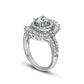 1.5 CT. T.W. Composite Natural Diamond Double Oval Frame Sunburst Engagement Ring in Solid 14K White Gold
