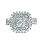 1.25 CT. T.W. Quad Natural Diamond Cushion Frame Sunburst Twist Shank Engagement Ring in Solid 14K White Gold