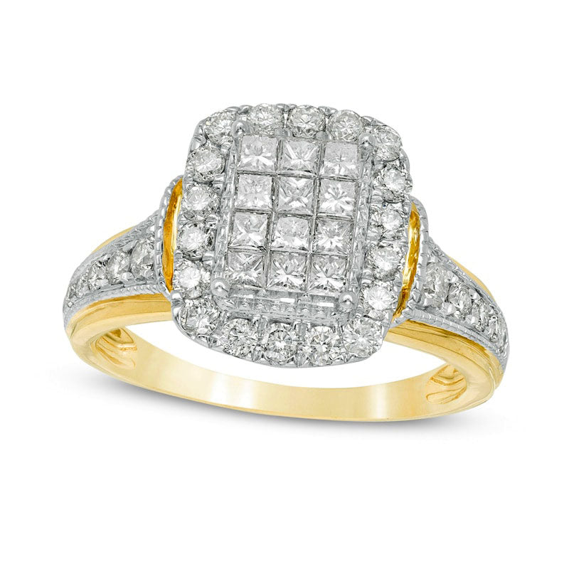 2.10 CT. T.W. Princess-Cut Composite Natural Diamond Cushion Frame Ring in Solid 14K Gold