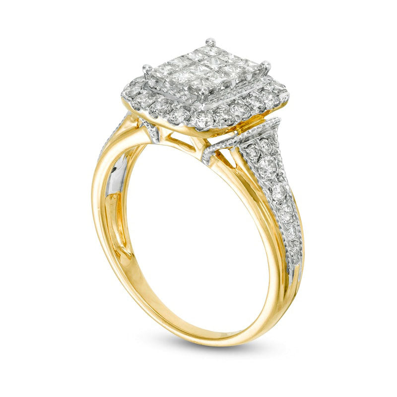 2.10 CT. T.W. Princess-Cut Composite Natural Diamond Cushion Frame Ring in Solid 14K Gold